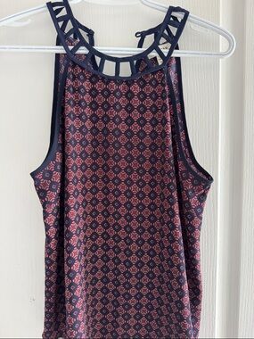 Monteau Navy and Pink Lattice Halter Tank